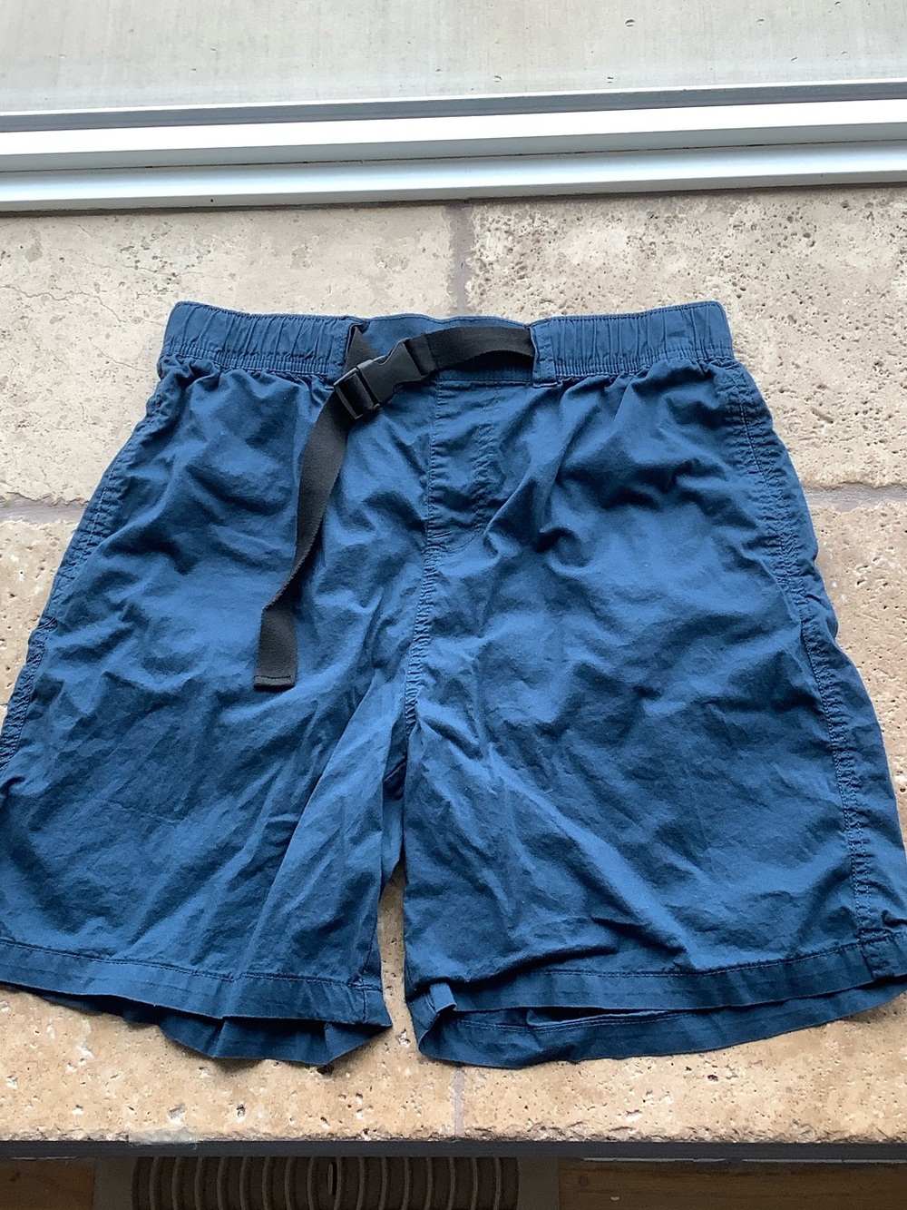 Men's Athletic Elastic-Waist Shorts in Navy with Web Belt